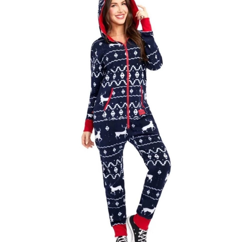 Tipsy Elves Kids Pajama Set - Navy and Red Reindeer Design